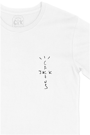 Jack Cactus Cep Logo Tasarımlı Beyaz Tişört