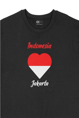 Jakarta Endonezya Bayraklı Kalpli Siyah Sweatshirt