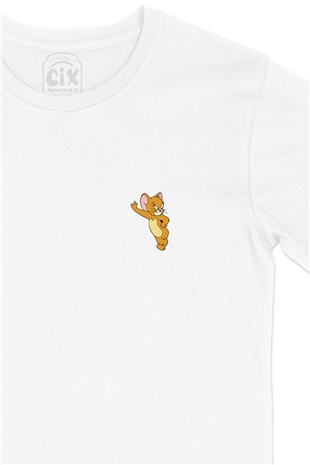 Jerry Cep Logo Tasarımlı Beyaz Tişört