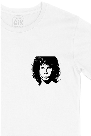 Jim Morrison Cep Logo Tasarımlı Beyaz Tişört