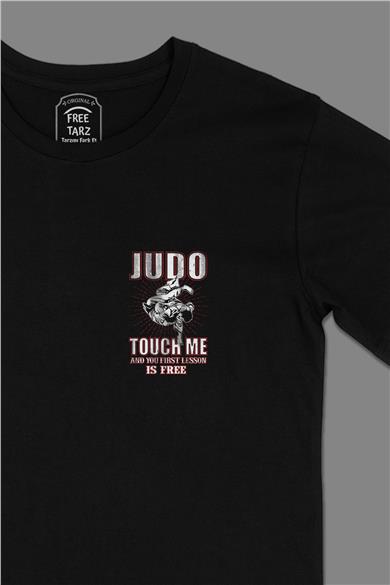Judo Touch Me Cep Tasarımlı Siyah Tişört