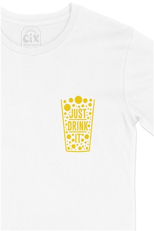 Just Drink It Cep Logo Tasarımlı Beyaz Tişört