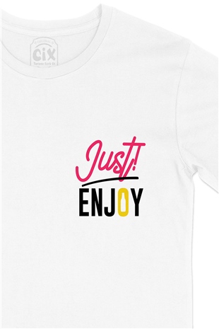 Just Enjoy Cep Logo Tasarımlı Beyaz Tişört