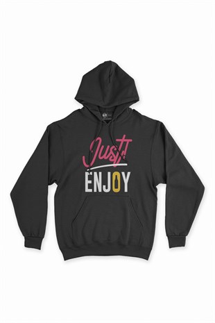Just Enjoy Siyah Kapşonlu Sweatshirt Hoodie