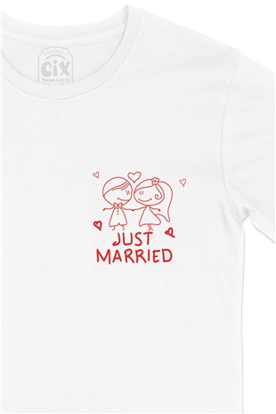 Just Married Cep Logo Tasarımlı Beyaz Tişört