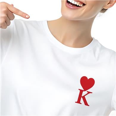 K Harf Baskılı Kalpli Boyfriend Beyaz Tişört