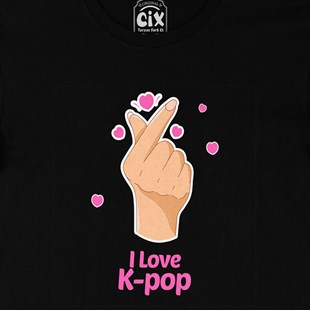 K Pop Finger Heart Siyah Tişört