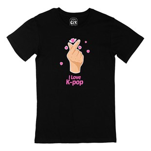 K Pop Finger Heart Siyah Tişört