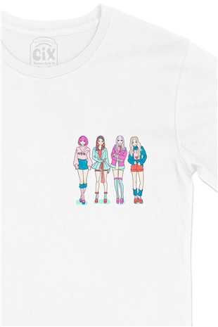 K-Pop Girls Cep Logo Tasarımlı Beyaz Tişört