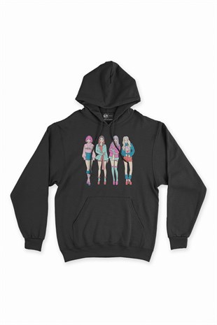 K-Pop Girls Siyah Kapşonlu Sweatshirt Hoodie