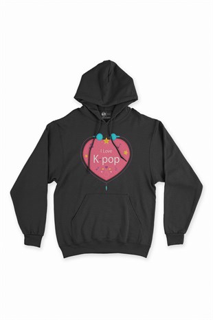 K Pop Kalpli Siyah Kapşonlu Sweatshirt Hoodie
