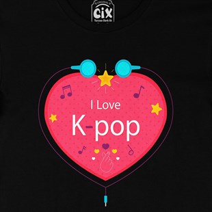 K Pop Kalpli Siyah Tişört