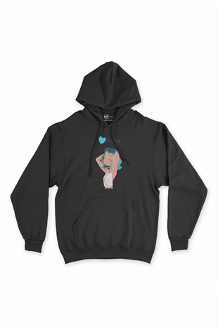 K-Pop Kızı Siyah Kapşonlu Sweatshirt Hoodie