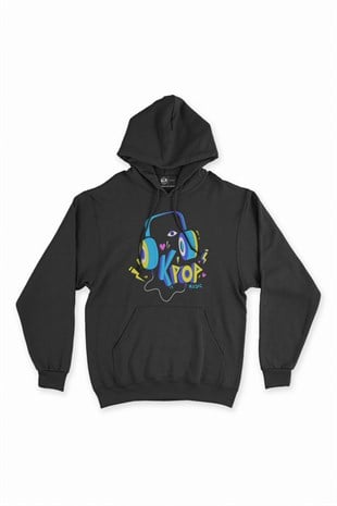 K Pop Müzik Siyah Kapşonlu Sweatshirt Hoodie