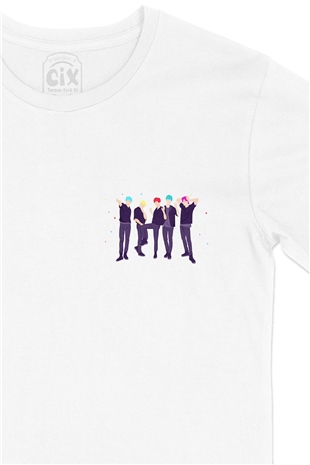 K-Pop Stars Cep Logo Tasarımlı Beyaz Tişört