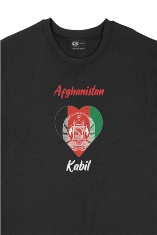 Kabil Afganistan Bayraklı Kalpli Siyah Sweatshirt