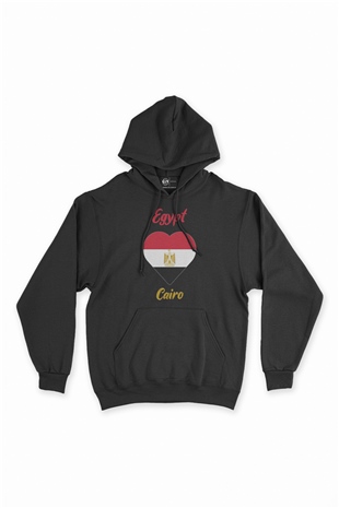 Kahire Mısır Bayraklı Kalpli Siyah Sweatshirt Hoodie