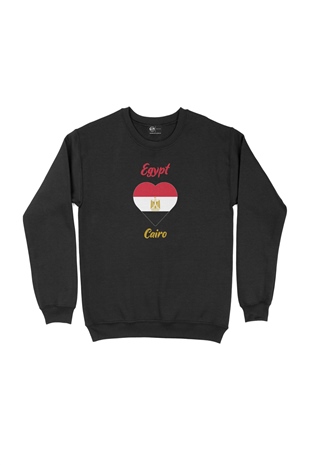 Kahire Mısır Bayraklı Kalpli Siyah Sweatshirt