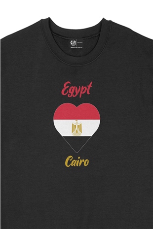 Kahire Mısır Bayraklı Kalpli Siyah Sweatshirt