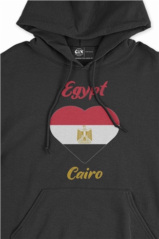 Kahire Mısır Bayraklı Kalpli Siyah Sweatshirt Hoodie