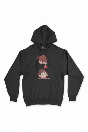 Kalbimi Veriyorum Siyah Kapşonlu Sweatshirt Hoodie