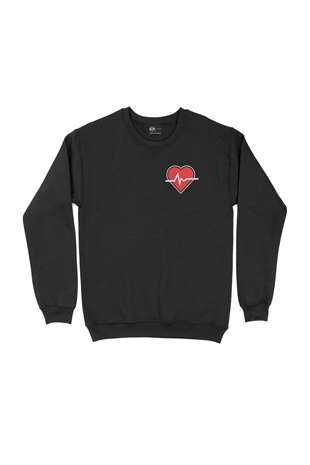 Kalp Ritim Tasarım Siyah Sweatshirt