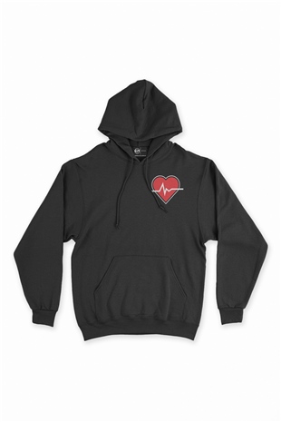 Kalp Ritim Tasarım Siyah Sweatshirt Hoodie