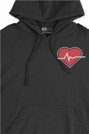 Kalp Ritim Tasarım Siyah Sweatshirt Hoodie