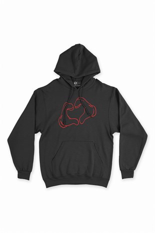 Kalp Siyah Kapşonlu Sweatshirt Hoodie