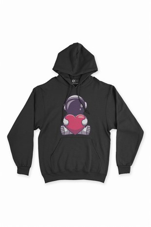 Kalpli Astronot Siyah Kapşonlu Sweatshirt Hoodie