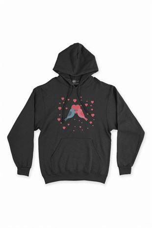Kalpli Çifte Kumrular Siyah Kapşonlu Sweatshirt Hoodie