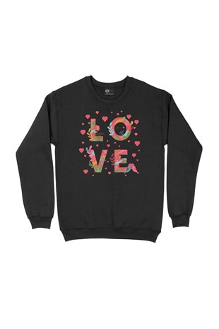 Kalpli Love Yazılı Siyah Sweatshirt