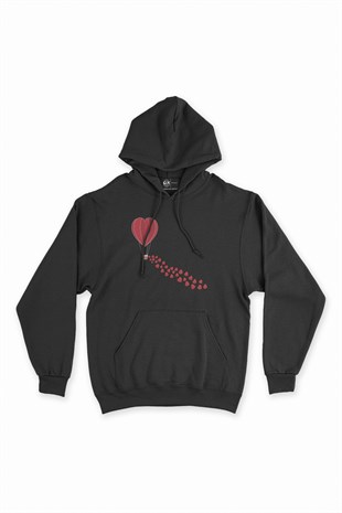 Kalpli Uçan Balonlu Siyah Kapşonlu Sweatshirt Hoodie