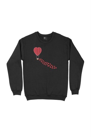 Kalpli Uçan Balonlu Siyah Sweatshirt