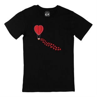 Kalpli Uçan Balonlu Siyah Tişört