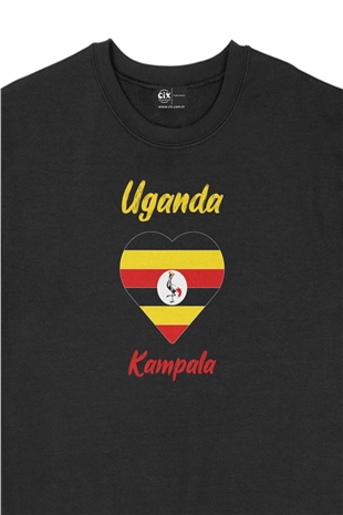 Kampala Uganda Bayraklı Kalpli Siyah Sweatshirt