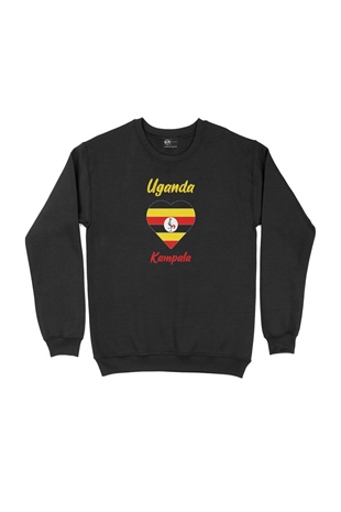 Kampala Uganda Bayraklı Kalpli Siyah Sweatshirt