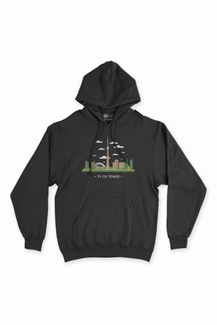 Kanada CN Kulesi Siyah Kapşonlu Sweatshirt Hoodie
