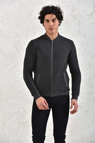 Kapitone Fermuarlı Mevsimlik Antrasit Baklava Hırka Mont