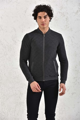 Kapitone Fermuarlı Mevsimlik Antrasit Baklava Hırka Mont