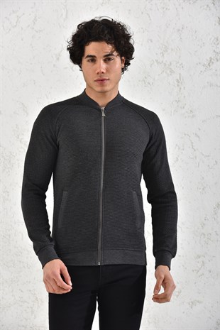 Kapitone Fermuarlı Mevsimlik Camel Çizgili Hırka Mont