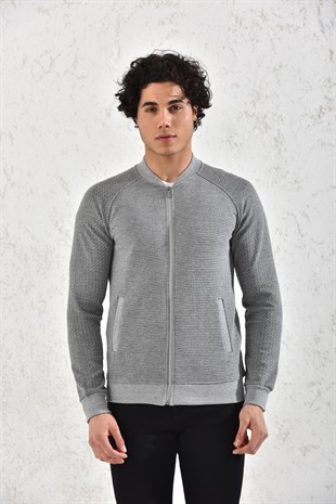 Kapitone Fermuarlı Mevsimlik Camel Çizgili Hırka Mont