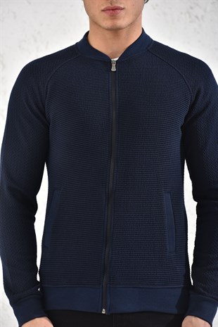 Kapitone Fermuarlı Mevsimlik Camel Çizgili Hırka Mont