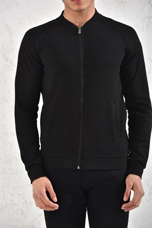 Kapitone Fermuarlı Mevsimlik Camel Çizgili Hırka Mont