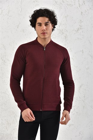 Kapitone Fermuarlı Mevsimlik Camel Çizgili Hırka Mont