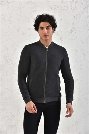 Kapitone Fermuarlı Mevsimlik Camel Düz Çizgili Hırka Mont