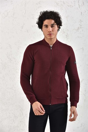 Kapitone Fermuarlı Mevsimlik Camel Düz Çizgili Hırka Mont