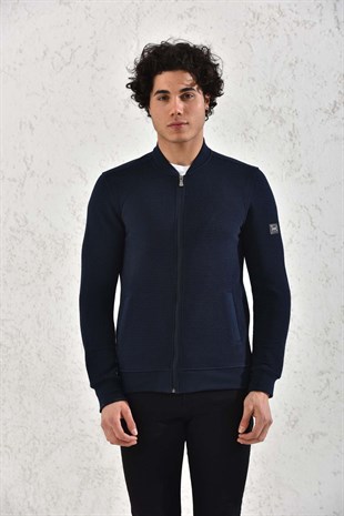 Kapitone Fermuarlı Mevsimlik Camel Düz Çizgili Hırka Mont