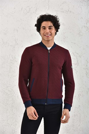 Kapitone Fermuarlı Mevsimlik Gri Baklava Desenli Hırka Mont