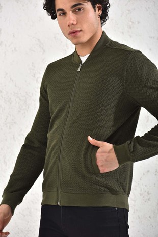 Kapitone Fermuarlı Mevsimlik Haki Hırka Mont